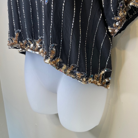Argenti VTG Embellished Sequin Beaded Glam Dolman Sleeve Asymmetrical Hem Blouse - Picture 10 of 15